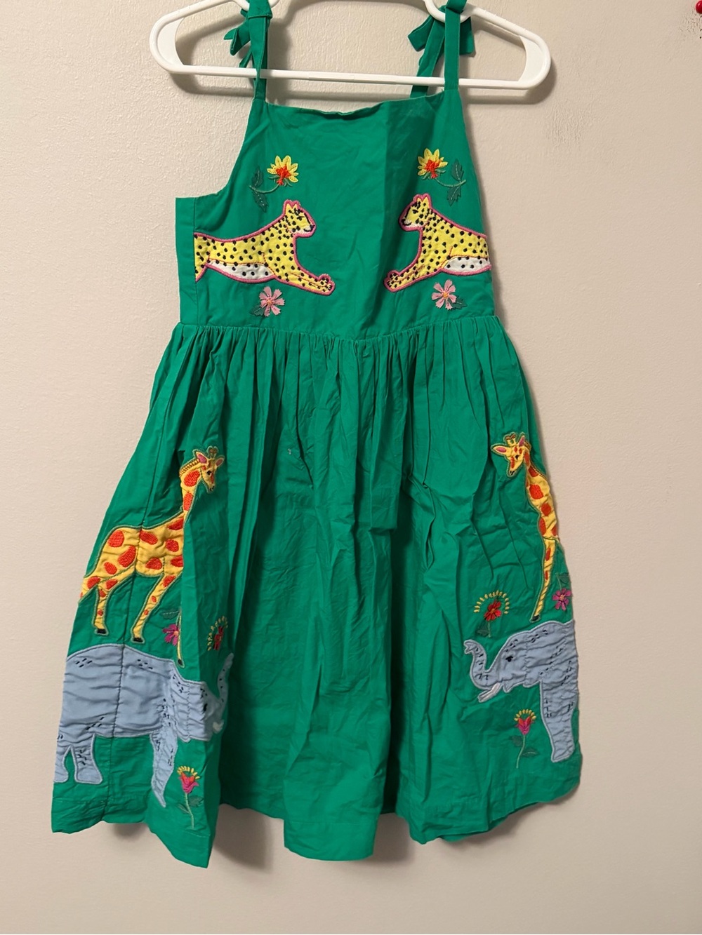Mini Boden Green Animal Appliqué Sundress with Tie Straps